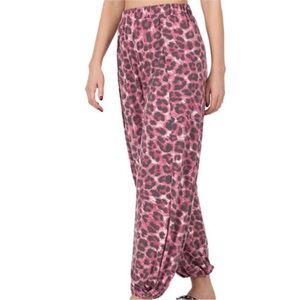 Zenana Outfitters Pink and Gray Animal Print Jogger Pants w/ Side Slits